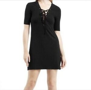 Top Shop Ribbed Casual Petite Black Lace up Dress sz 6